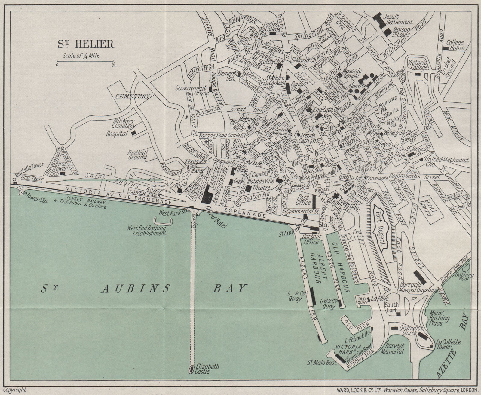 ST. HELIER vintage town/city plan. Jersey Channel Islands. WARD LOCK 1930 map